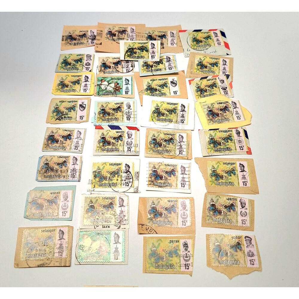 VTG VINTAGE 1970s Stamps Collection Lot Malaysia Stamps Butterflies